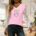 thumbnail image 4 of Xuyuer Valentine Women's Floral Embroidery Sheer Long Sleeves Lace Blouse Romantic Lace Insert V-Neck Blouse, 4 of 6