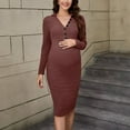thumbnail image 3 of Women's Maternity Dress Long Sleeve Sweater Dress Button Ribbed Knit Slim Fit Elegant Midi Dresses, 3 of 5
