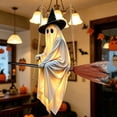 thumbnail image 4 of Neverself Halloween Decorations Outdoor for Patio, Halloween Flying Ghost on Broomstick, Lighted Hanging Decoration for Porch, Cute Glowing Ghost Ornament for Yard, 4 of 9