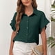 thumbnail image 2 of Camisas con botones para mujer, camisa básica informal con cuello en V y mangas de encaje, camisa básica de poliéster de Color puro para ir de compras, 2 of 6