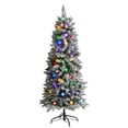 thumbnail image 1 of Nearly Natural 5ft. Flocked British Columbia Mountain Fir Artificial Christmas Tree, 50 Multicolor Globe Bulbs, Green, 1 of 10