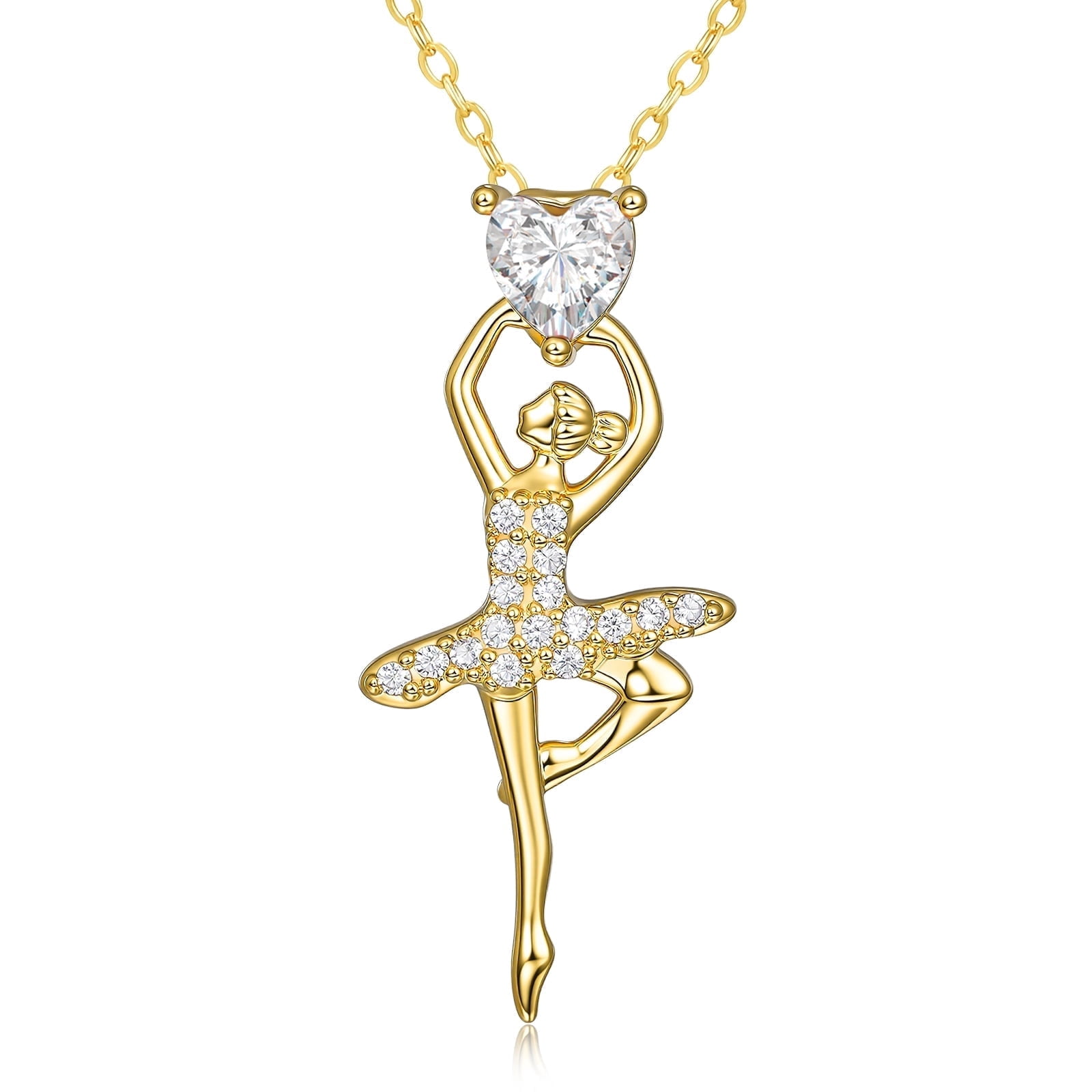 Ballerina Necklace for Women, April Birthstone Dance Pendant