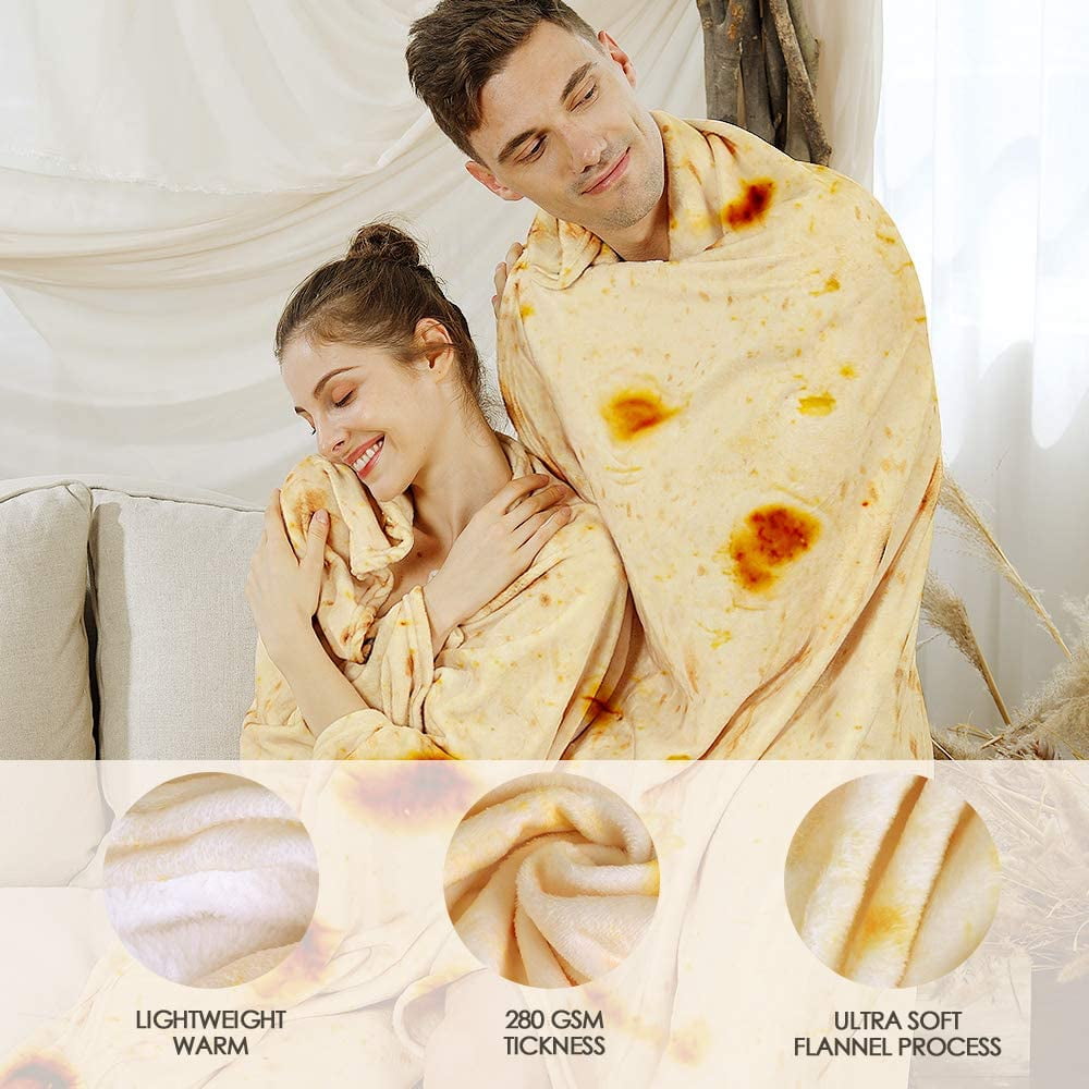 HTOOQ Burrito Tortilla Blanket Flannel Burritos Wrap Blanket Giant Flour Tortilla Throw Blanket Funny Food Throw Blanket Novelty Burritos Throw Blanket Adults Size Kids Size Baby Size Walmart