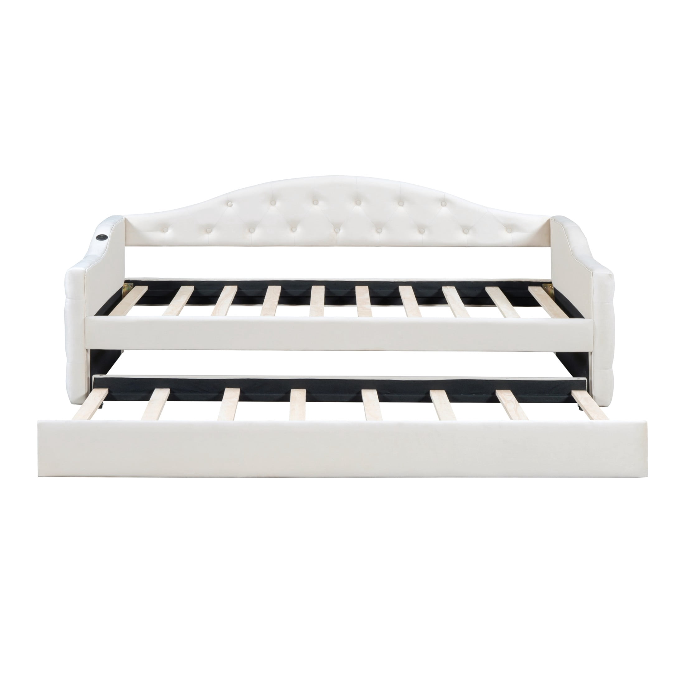 Noble House Twin Tufted Upholstered Daybed with Trundle, USB and Type-C Charging Ports, Beige