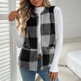 thumbnail image 6 of cocolona Womens Fleece Vest Crew Neck Open Front Sleeveless Jacket Fall Winter Loose Casual Plaid Outerwear, 6 of 7