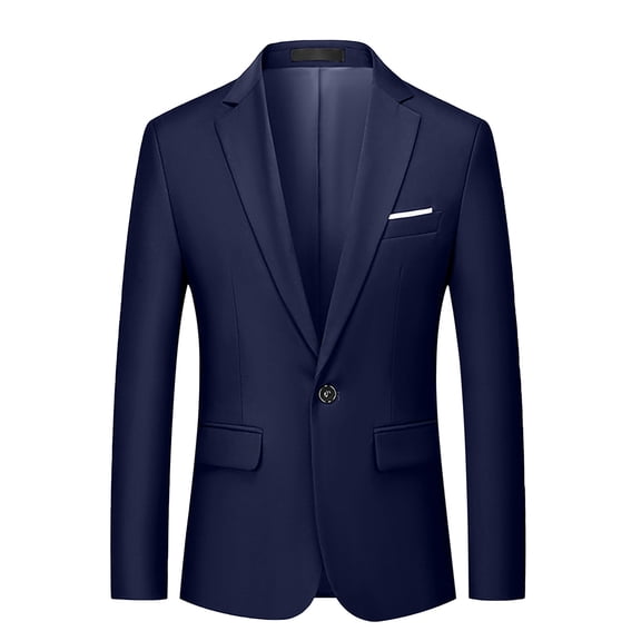 LMOIPLI Men Single Button Notch Lapel Solid Blazer Formal Business Wedding Party Sport Jacket Dark Blue XXXXXXL