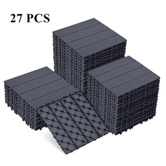 JP Outdoor Interlocking Deck Tiles, Patio Square Flooring Tiles,27 Pack,Grey