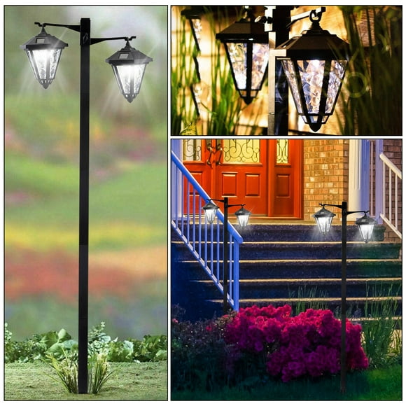 Solar Outdoor Post Lights Clearance,Waterproof Solar LED Post Lights,Vintage Solar Lamp Post Lights Outdoor Waterproof Two Heads Decor Floor Lamp for Patio Garden Backyard Solar Floor Lamps