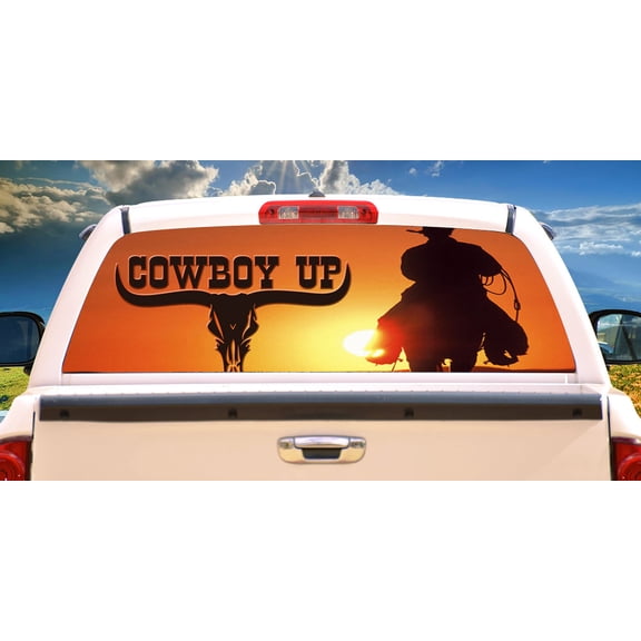 COWBOY UP Rear Window Graphic decal truck gift view thru vinyl horses