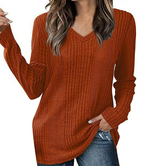 Bovemsi Sweaters for Women Cozy V Neck Long Sleeve Shirts Casual Fall Tops Lightweight Tunic Fashion Clothes 2024 Fall Sweaters