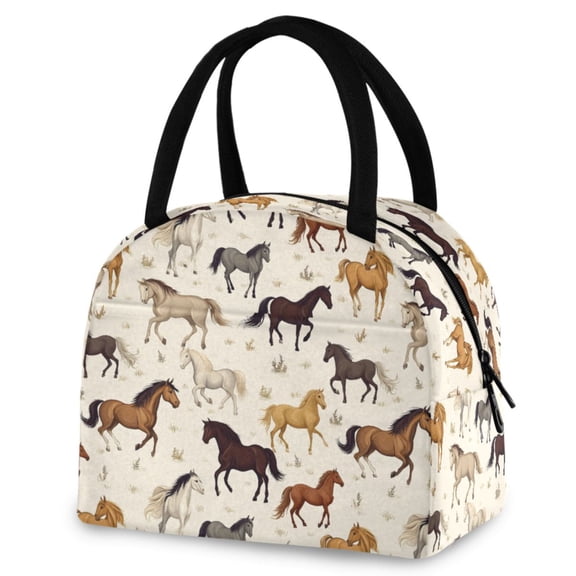 ALAZA Wild Horses Insulated Lunch Box Reusable Cooler Tote Bag Work Office Picnic