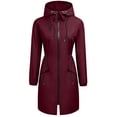 thumbnail image 5 of Women Mid Length Rain Coat Hooded Full Zip Drawstring Waist Windproof Waterproof Lightweight Casual Outdoor Hiking Jacket with Pockets Wine Zipper Coat Women 3XL, 5 of 5