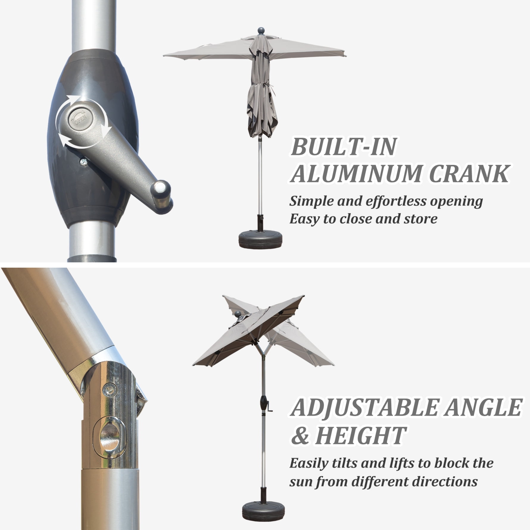 6FT Outdoor Patio Umbrella, Rectangle Market Umbrella with Push Button Tilt and Crank, Table Umbrella 8 Sturdy Ribs UV Protection for Deck, Backyard, Pool, Grey