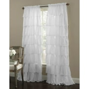Decotex 2 Piece Gypsy Ruffled Shabby Chic Crushed Sheer Voile Window Curtain Treatment Panel Drapes (55" X 84", White)