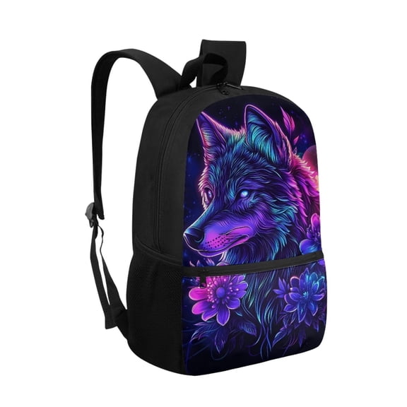 HUIACONG Neon Wolf Print School Backpack for Boys Girls Ages 6-18 Large Capacity Lightweight Water Resistant Bookbag for Elementary Middle High School Students Daily Use