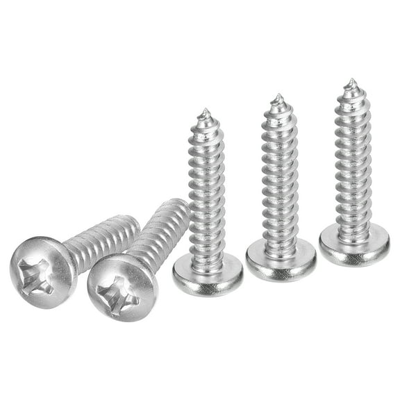 Uxcell #12x1" Silver Screws - 25Pack - 304 Stainless Steel Pan Head Phillips Screw
