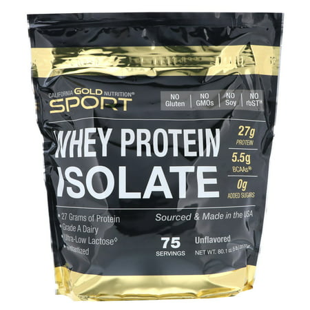 California Gold Nutrition  SPORT  Whey Protein Isolate  Unflavored  90  Protein  Fast Absorption  Easy to Digest  Single Source Grade A Wisconsin  USA Dairy  75 Servings  5 lbs  2270