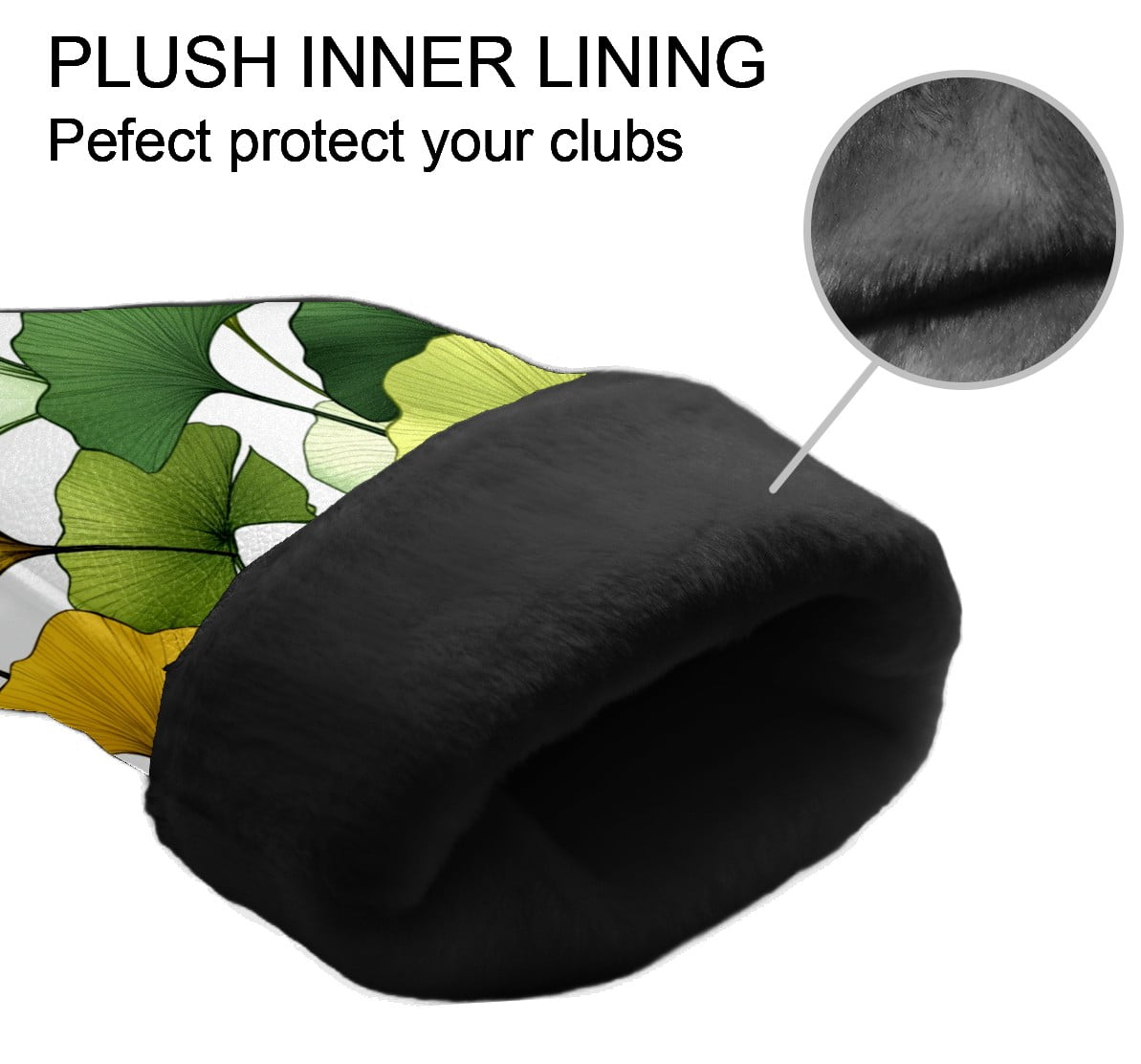 Golf Club Covers PU Leather Waterproof Head Covers for Fairway Woods Hybrids Yellow Green Ginkgo Leaves