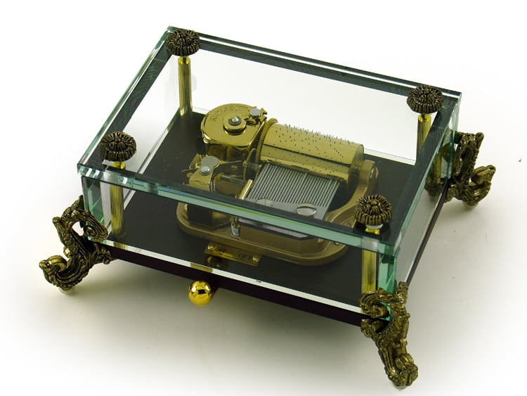 Alluring 30 Note Crystal Glass Music Box w. Detailed Feet, Limited Sale