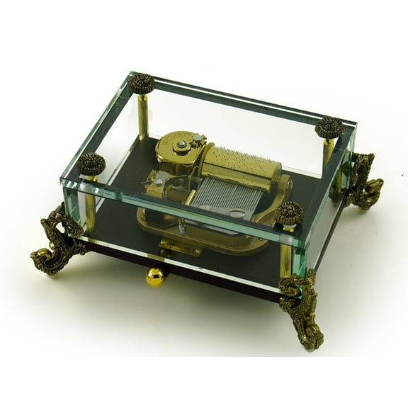 Alluring 30 Note Crystal Glass Music Box w. Detailed Feet, Limited Sale - 5th Symphony (Beethoven)