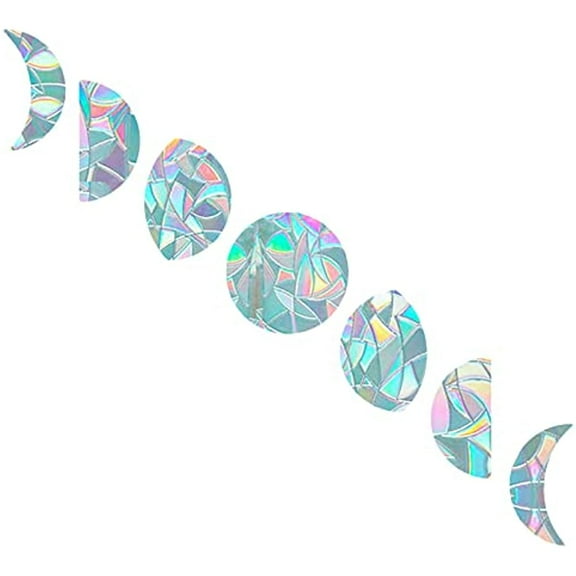 Moon Phase Window Clings Anti-Collision Static Rainbow Glass Stickers Alert Decals 3D Sun Catcher Decorations Non Adhesive Prismatic Vinyl for Prevent Stop Birds