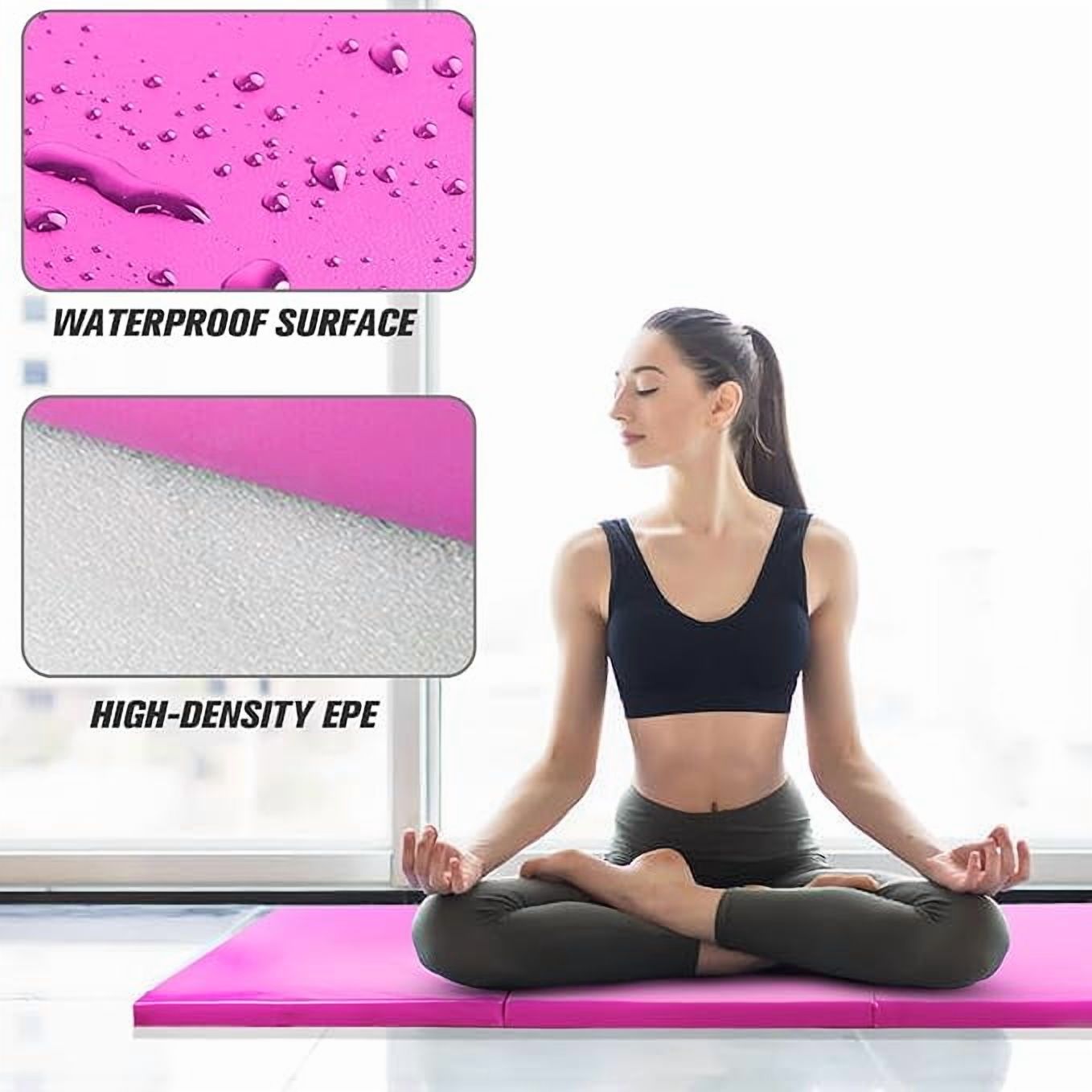 RitFit 3' x 6' Folding Gymnastics Mat with Carrying Handles for Yoga, Stretching, Core Workouts(Pink)