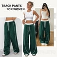 thumbnail image 2 of Women's Wide Leg Track Pants with Pockets, High Waisted Drawstring Sweatpants, Side Stripe Casual Lounge Workout Pants, 2 of 8