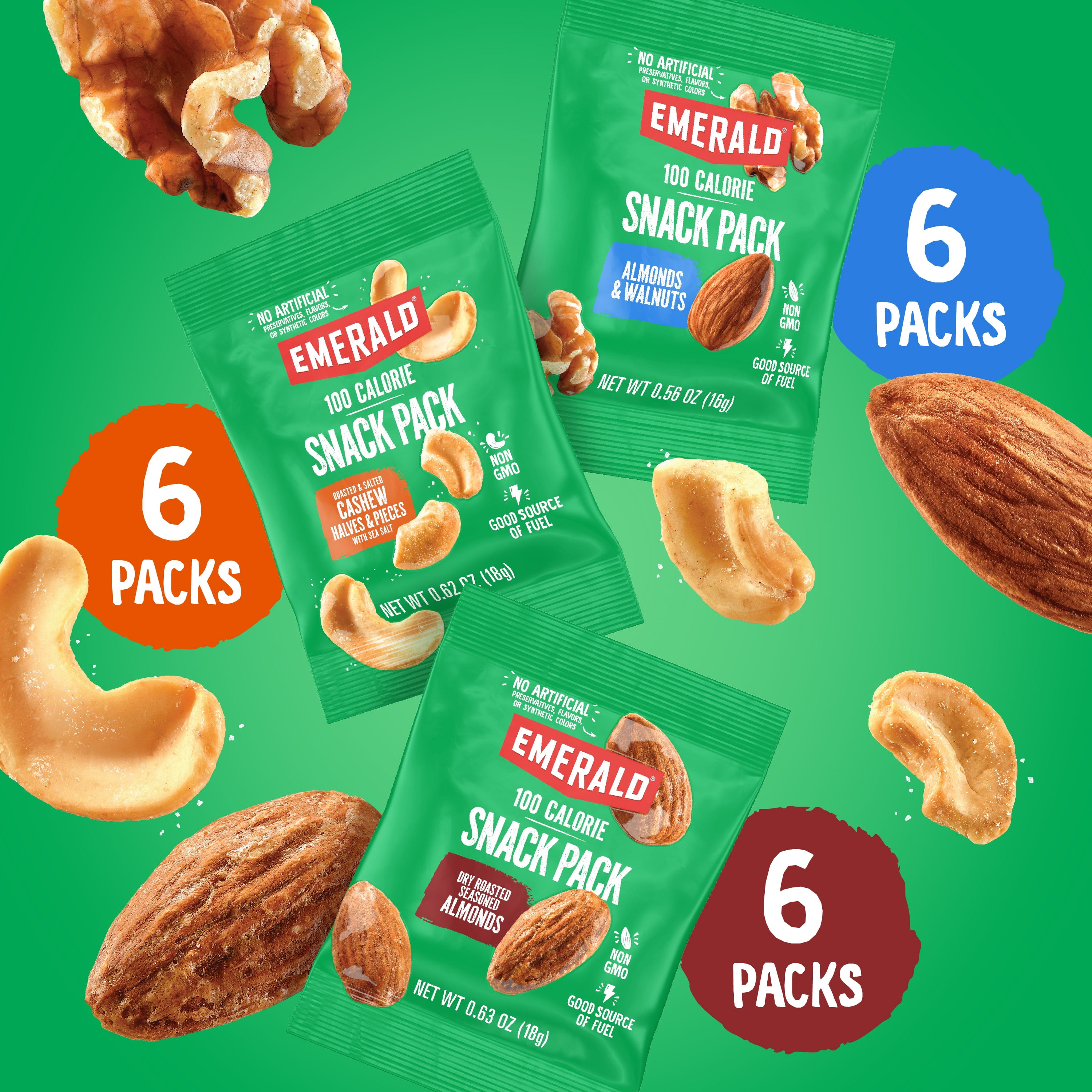Emerald Nuts Variety Pack, 100 Calorie Almonds, Walnuts, Cashews, 18 Count (Pack of 2)