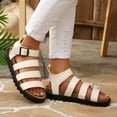 thumbnail image 5 of Rokment Women's Orthopedic Cork Footbed Fisherman Sandals Flat Platform Walking Sandals Comfortable Leather Open Toe Ankle Strap Strappy Beach Summer Casual Footwear White Size 6, 5 of 7