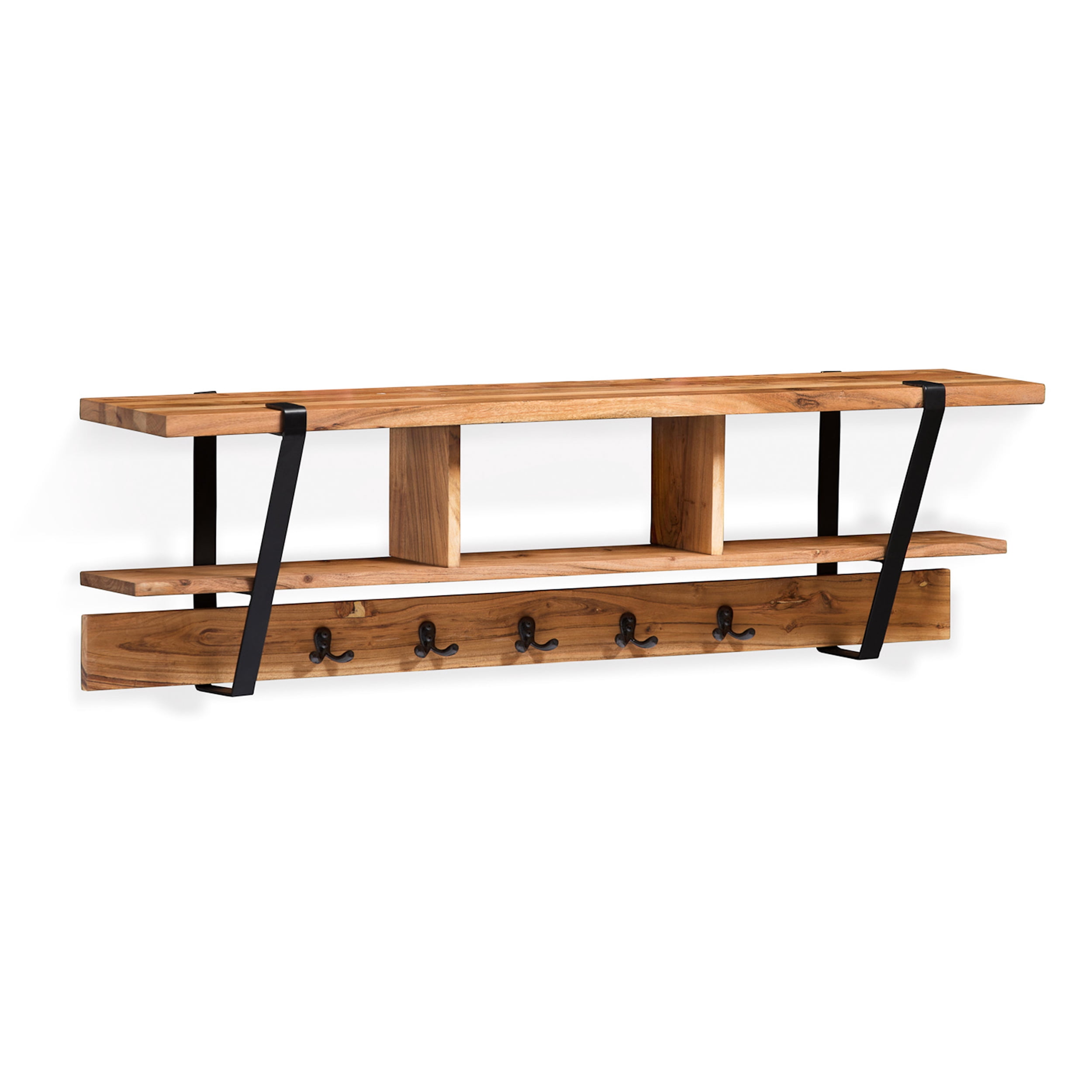 Alaterre Ryegate Natural Live Edge 5-Hook Bench with Coat Hook Shelf Set, Natural