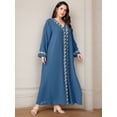 thumbnail image 4 of AURA Women Plus Size Muslim Long Sleeve Maxi Dress Elegant Lace Patchwork Belt Dress, 4 of 8