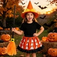 thumbnail image 2 of K-i-ds Orange Ghost Bell Pattern Tutu Skirt Halloween Party Dress Up Set with Matching Hat and Broom, 2 of 5