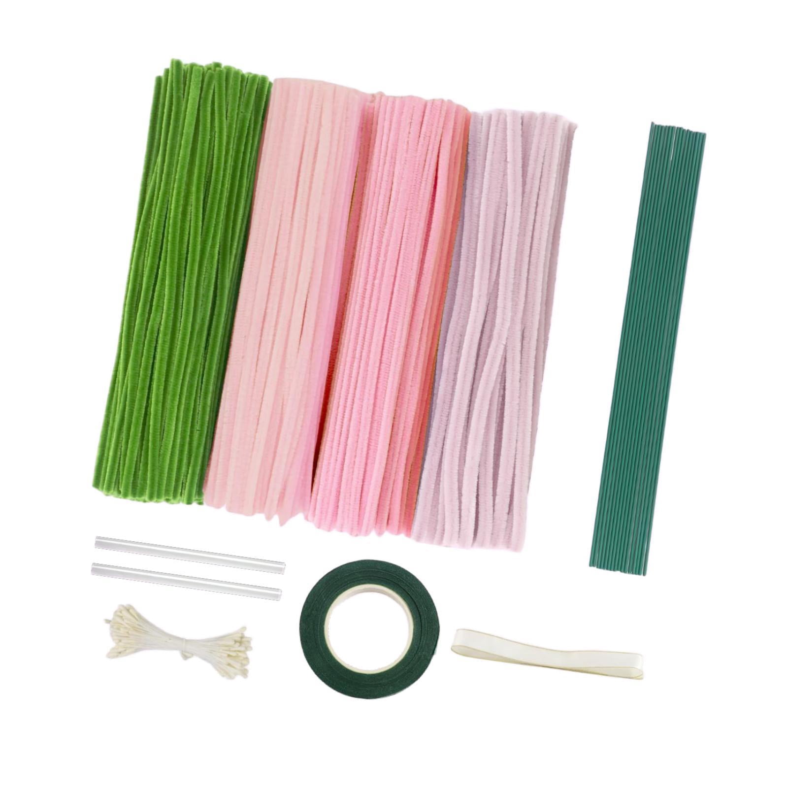 Tachiuwa Pipe Cleaners Craft DIY Flower Making Arrangement Elegant DIY Bouquet Supplies Chenille Stem for Festival Wedding Pink
