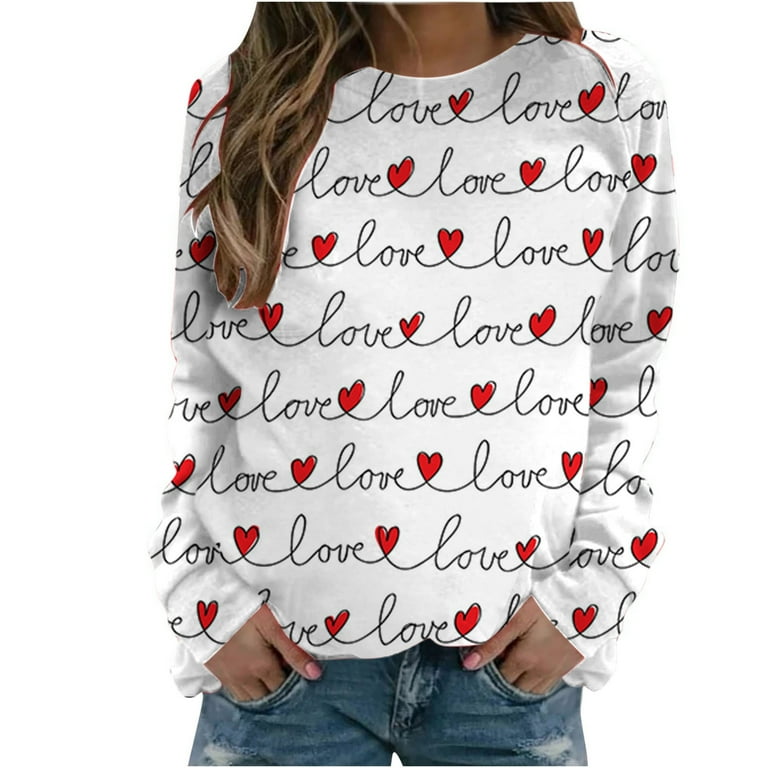 VKEKIEO College Sweatshirts Crew Neck Long Sleeve Printed Walking White Polyester Sweatshirts For Women Plus Size