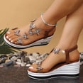 thumbnail image 2 of Rokment Glitter Sequin Butterfly Platform Wedge Dressy Sandals for Women Bridal Bling Elegant Clear Band Chunky High Heels Slingback Dress Summer Shoes Comfortable Brown Size 6, 2 of 5