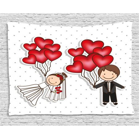 Wedding Decorations Tapestry Funny Cute Cartoon Style Newlyweds