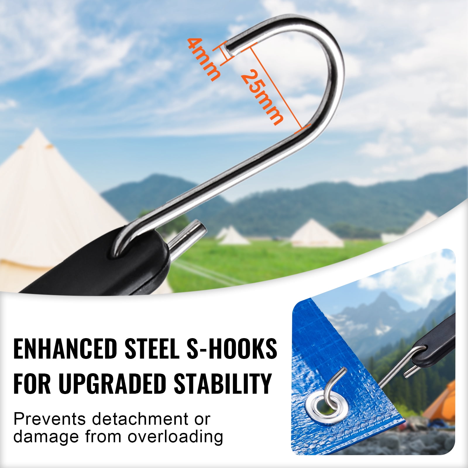 KFFKFF 50-Set Flat Bungee Cord, 19.8 mm Durable Elastic Straps with Steel S-Hooks, 21" Stretch Rope for Securing Cargo, Tarps in Trucks, Tents, Black