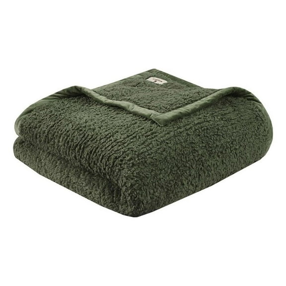 Pemberly Row Contemporary Solid Berber Fabric King Blanket in Green