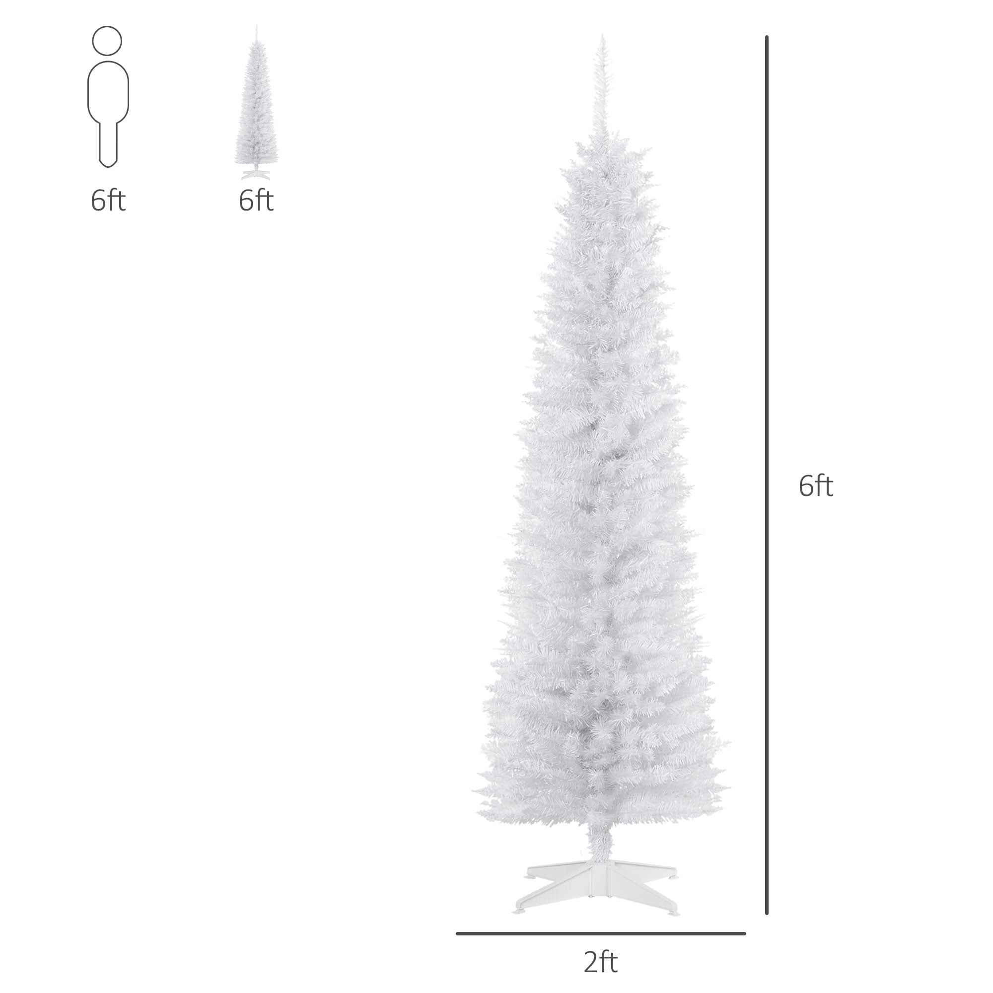 HOMCOM Unlit Slim Noble Fir Hinged Artificial Christmas Tree with Realistic Plastic Branches and 390 Tips, 6' Tall, White