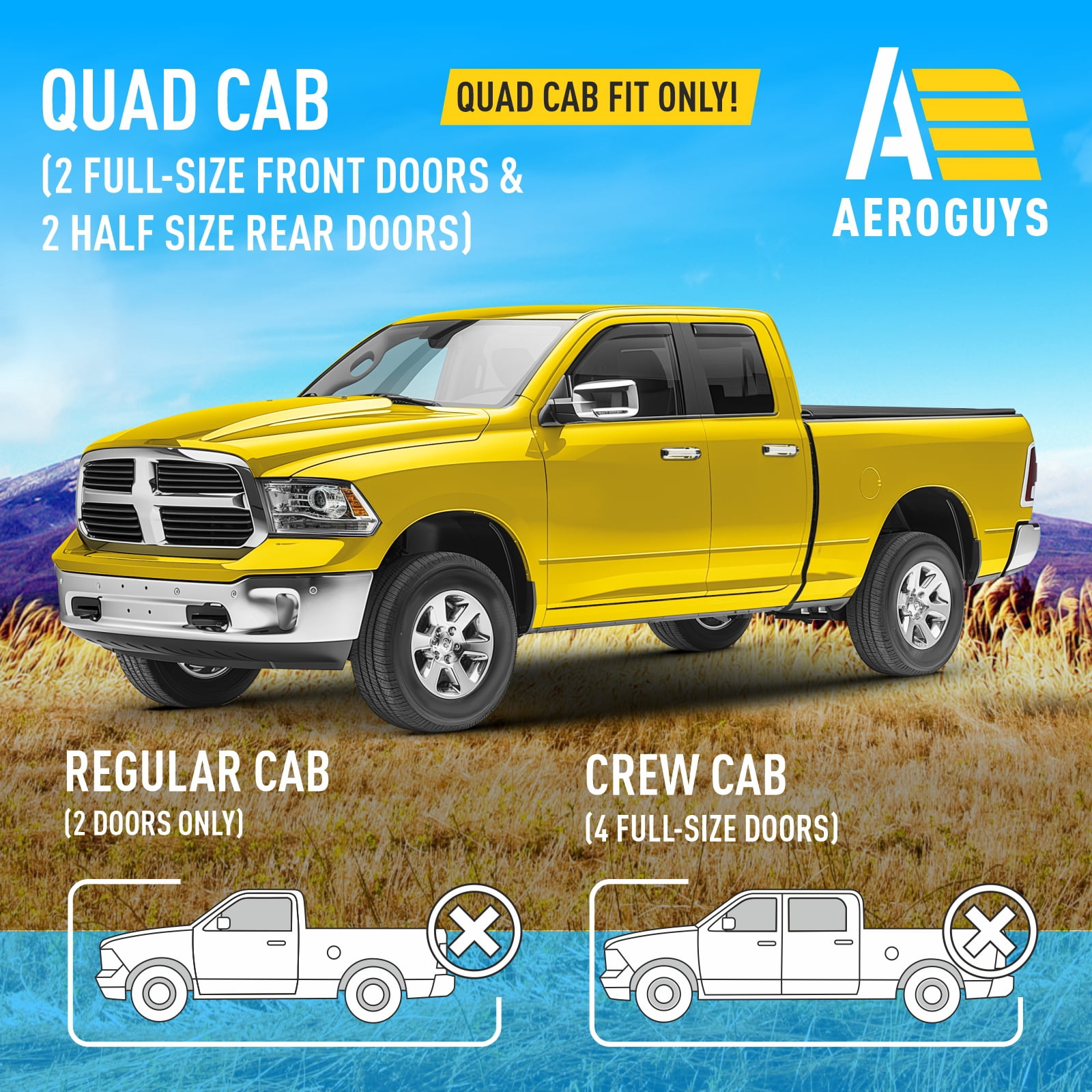 AEROGUYS In-Channel Window Deflectors Extra Durable Window Visors Rain Guards Fit for Dodge Ram 1500 2009-2018 Quad Cab, Sun Visors, Wind Deflectors, Vent Visors, Truck Accessories - 4pcs. AG0031