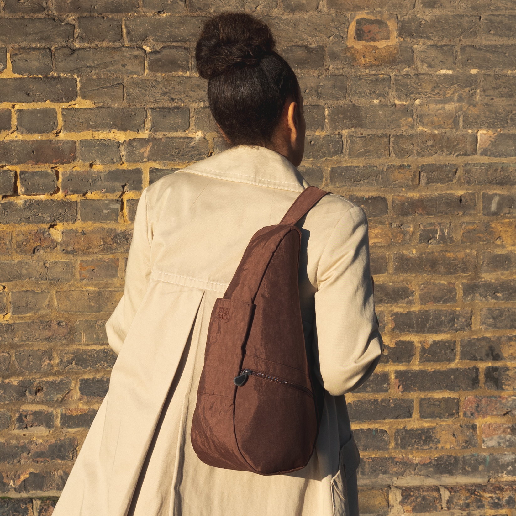 AmeriBag 17" Nylon Crossbody Sling Healthy Back Bag (Brown)