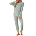 thumbnail image 1 of Conjunto de lounge para mujeres INSPIRE CHIC, sudadera con jogger, manga larga, cuello redondo, pijama de punto, traje de entrenamiento M gris, 1 of 5