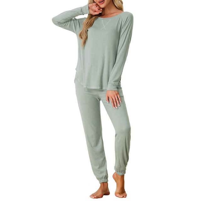 Conjunto de lounge para mujeres INSPIRE CHIC, sudadera con jogger, manga larga, cuello redondo, pijama de punto, traje de entrenamiento M gris