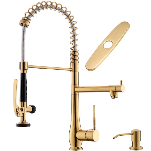 Grifo de cocina GIMILI Commercial con pulverizador abatible dorado