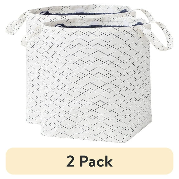 (2 pack) Better Homes & Gardens White/Black Lattice Drawstring Laundry Tote, 16" x 20", Adult