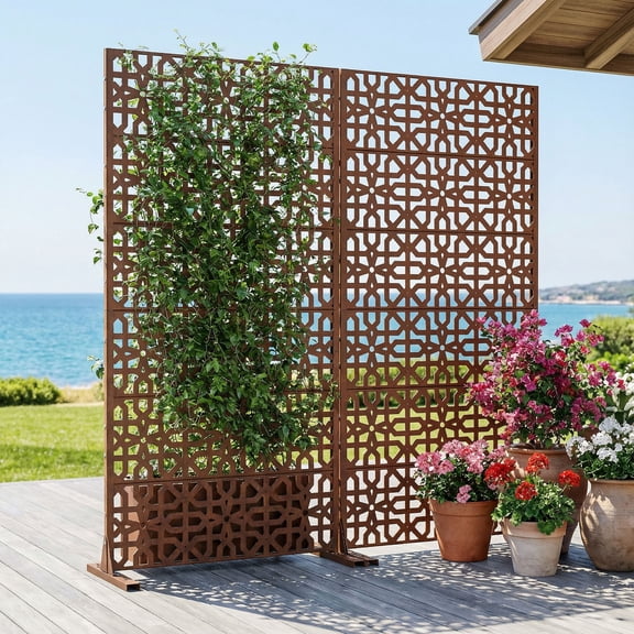 MAYEERTY 72*35in Freestanding Outdoor Privacy Screen, Metal Decorative Privacy Fence Panel, Rust Proof for Patio, Balcony, Pool & Deck