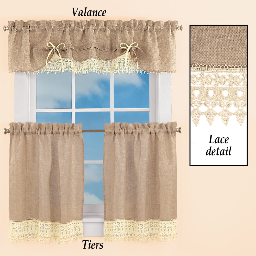 Burlap Lace Caf Kitchen Curtain Collection With Rod Pocket Tops Burlap Lace Caf Kitchen Curtain Collection With Rod Pocket Tops