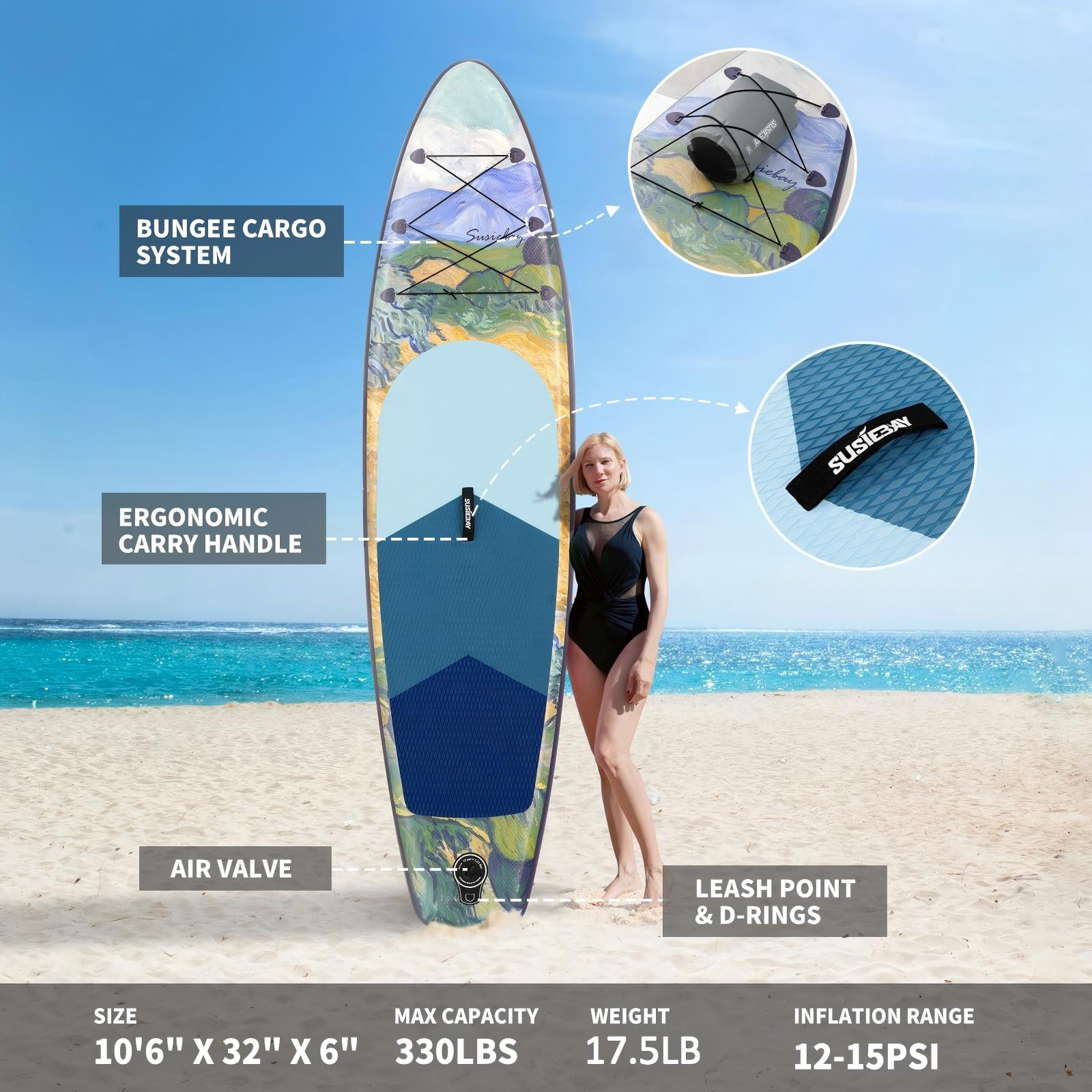 Rayocon Inflatable Paddle Board for Adults, 10'6" Stand Up Paddle Board, Wide Stable Touring SUP with Pump and Dry Bag