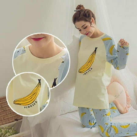 

Forzero Autumn Women O Collar Long Sleeve Large Size Home Printing Home Pajamas Set