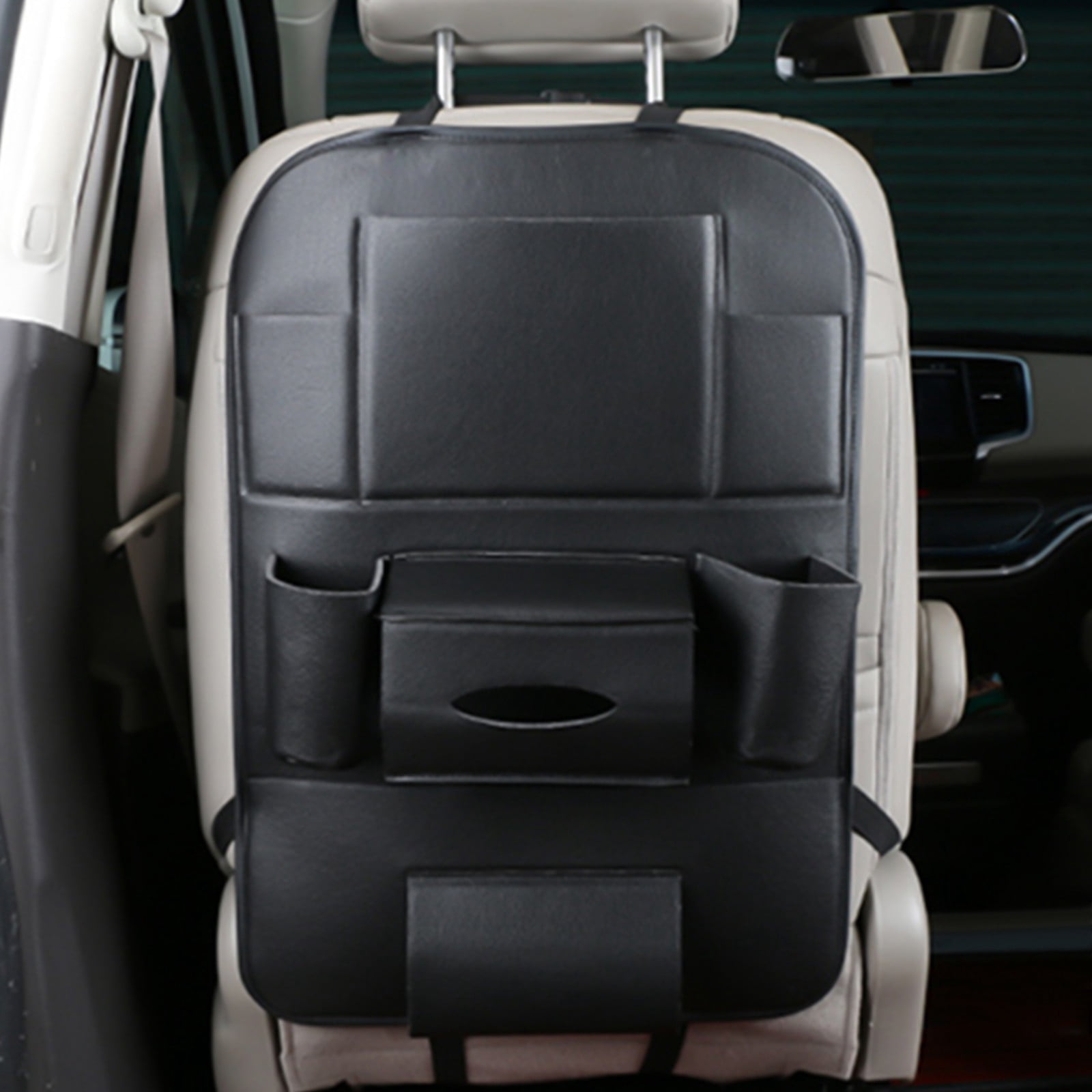 LSLJS Car Seat Organizers, Leather Backseat Protector with 7 Storage Pocket, Waterproof Vehicles Rear Hanging Storage Shelf Back Seat Storage Bag Kick Mats Universal Interior Accessories For Men Women
